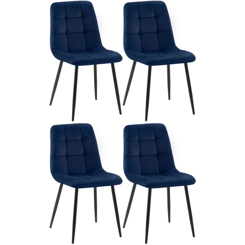Juego de 4 sillas de comedor Tilde en terciopelo azul