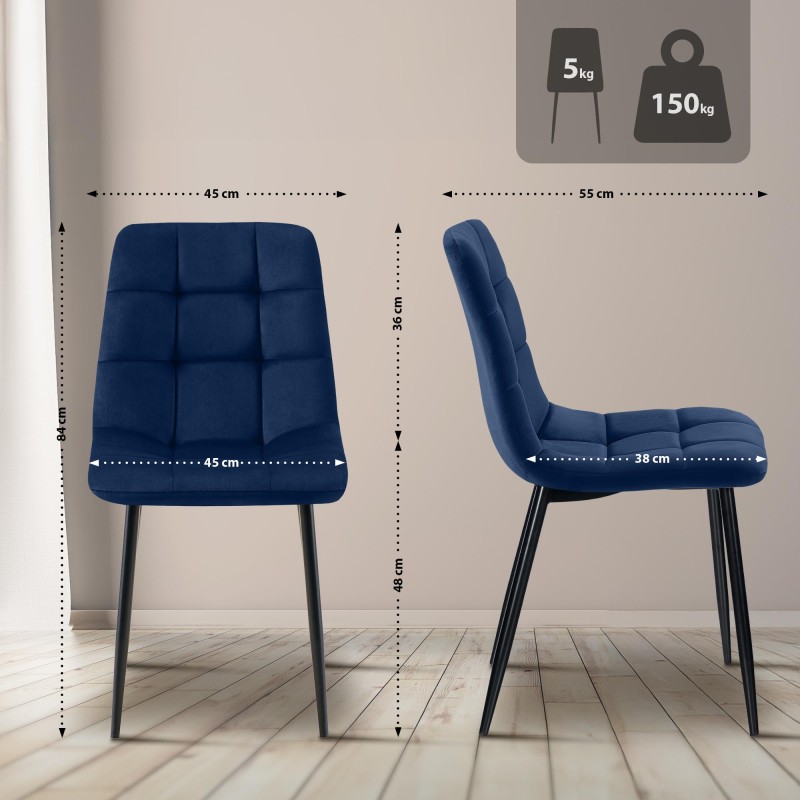 Juego de 4 sillas de comedor Tilde en terciopelo azul