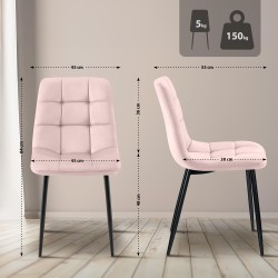 Juego de 4 sillas de comedor Tilde en terciopelo rosa
