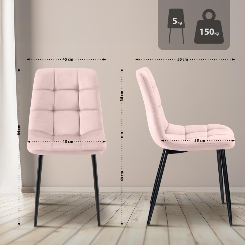 Juego de 4 sillas de comedor Tilde en terciopelo rosa Juego de 4 sillas de comedor Tilde en terciopelo rosa
