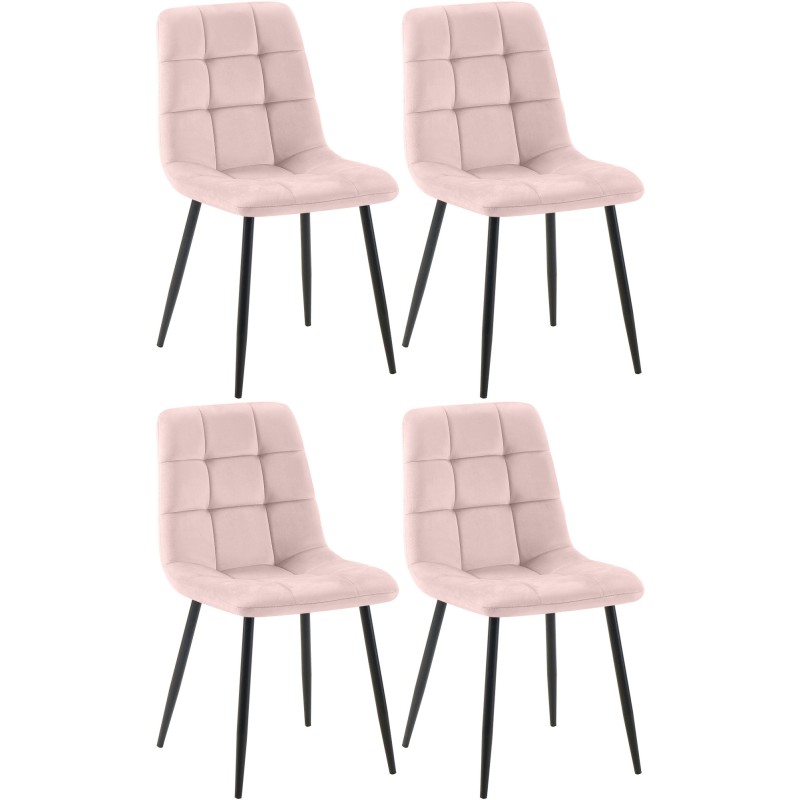 Juego de 4 sillas de comedor Tilde en terciopelo rosa