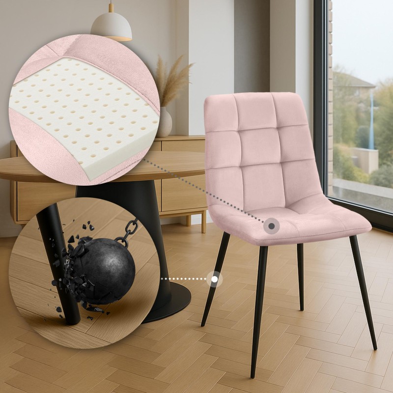 Juego de 4 sillas de comedor Tilde en terciopelo rosa