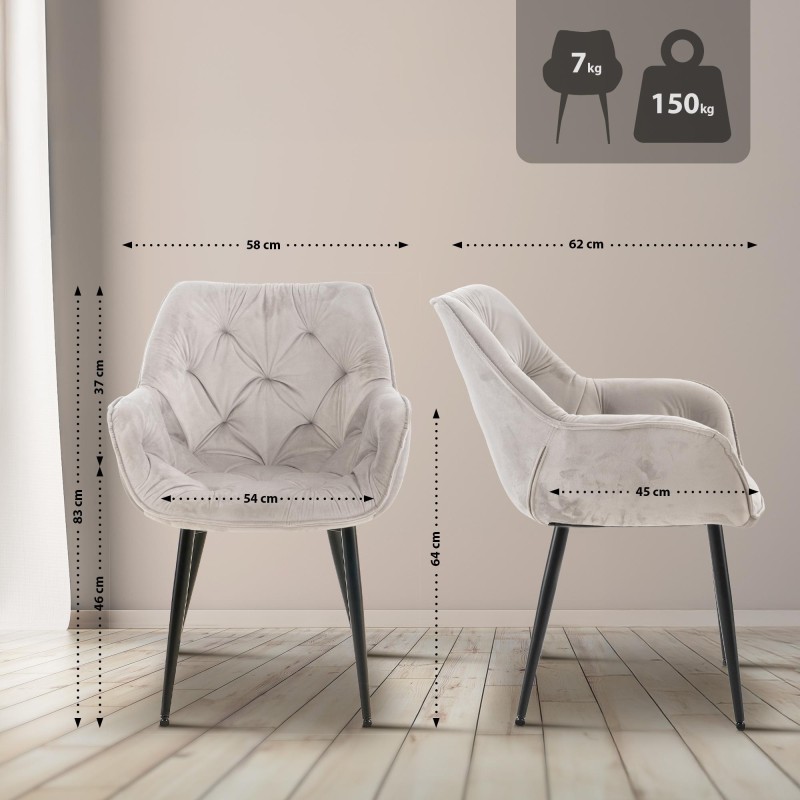 Conjunto de 4 sillas Tanna en terciopelo gris