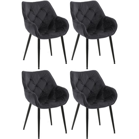 Conjunto de 4 sillas Tanna en terciopelo negro
