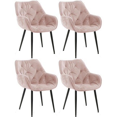 Conjunto de 4 sillas Tanna en terciopelo rosa