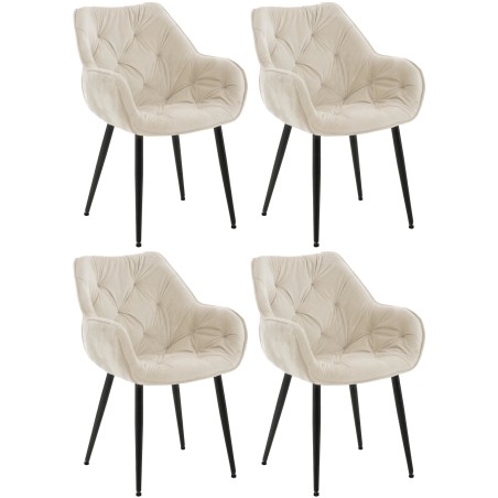 Conjunto de 4 sillas Tanna en terciopelo color crema