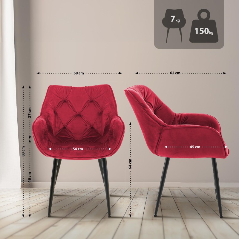 Conjunto de 4 sillas Tanna en terciopelo rojo