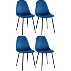 Juego de 4 sillas de comedor Napier de terciopelo azul Juego de 4 sillas de comedor Napier de terciopelo azul