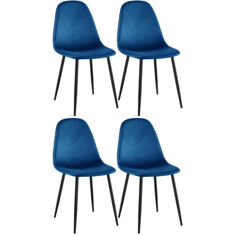 Juego de 4 sillas de comedor Napier de terciopelo azul