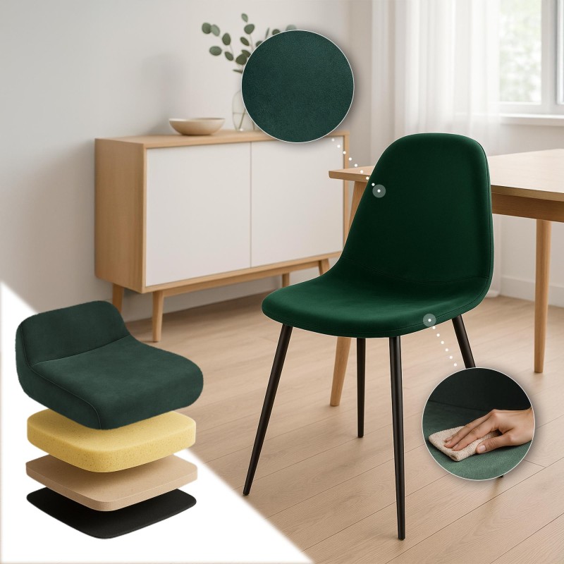 Juego de 4 sillas de comedor Napier de terciopelo verde