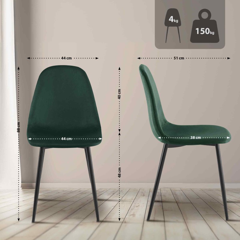 Juego de 4 sillas de comedor Napier de terciopelo verde