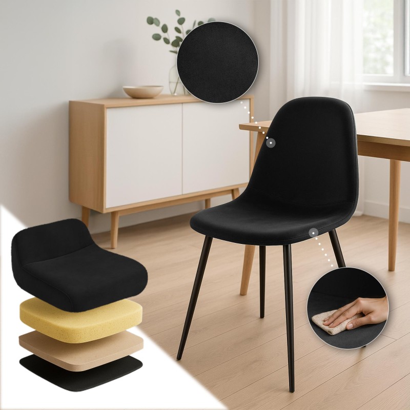 Juego de 4 sillas de comedor Napier en terciopelo negro