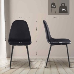 Juego de 4 sillas de comedor Napier en terciopelo negro Juego de 4 sillas de comedor Napier en terciopelo negro