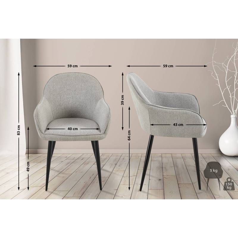 Juego de 2 sillas de comedor en tela Boise gris Juego de 2 sillas de comedor en tela Boise gris