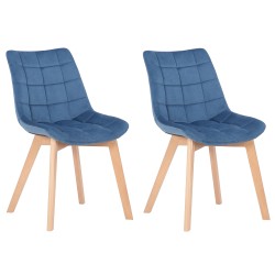 Juego de 2 sillas de comedor Passaic en terciopelo azul