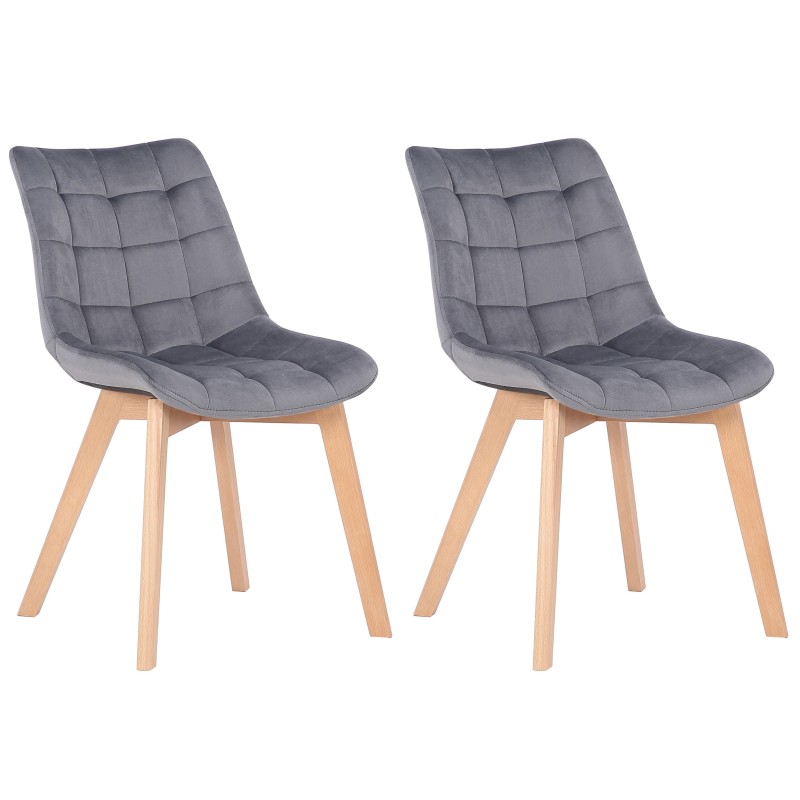 Juego de 2 sillas de comedor Passaic en terciopelo gris Juego de 2 sillas de comedor Passaic en terciopelo gris