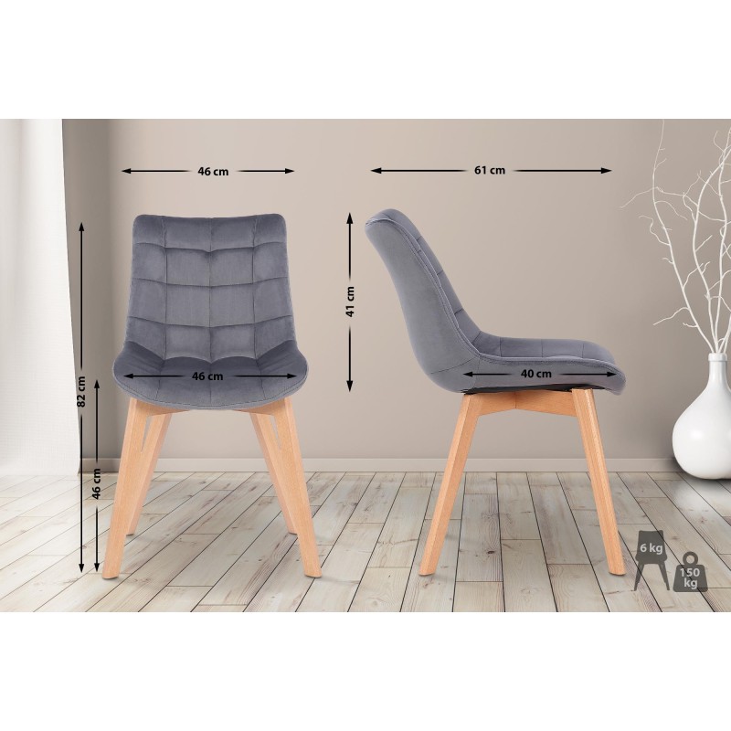 Juego de 2 sillas de comedor Passaic en terciopelo gris
