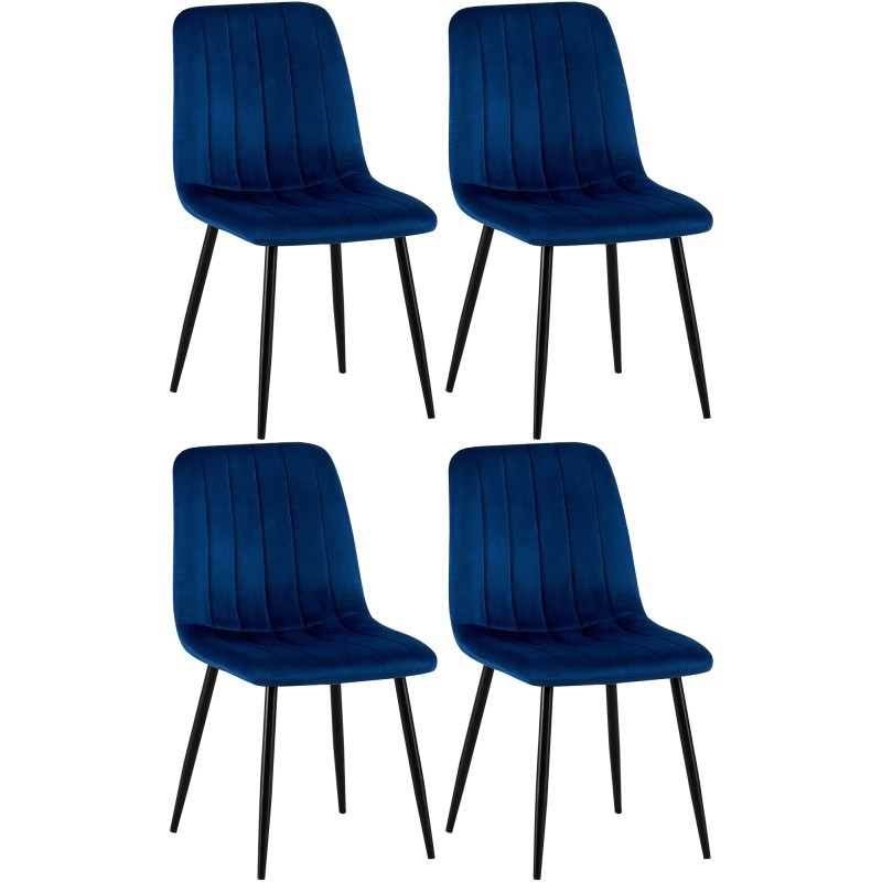 Juego de 4 sillas de terciopelo azul Dijon Juego de 4 sillas de terciopelo azul Dijon
