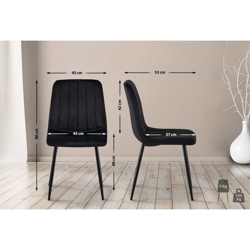 Conjunto de 4 sillas Dijon en terciopelo negro