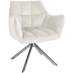 Silla de comedor tipo columpio de terciopelo y acero inoxidable color crema