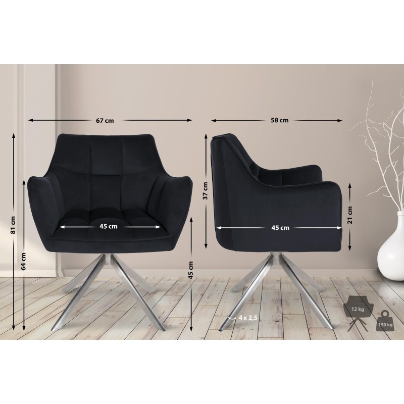 Silla de comedor tipo columpio en terciopelo y acero inoxidable negro