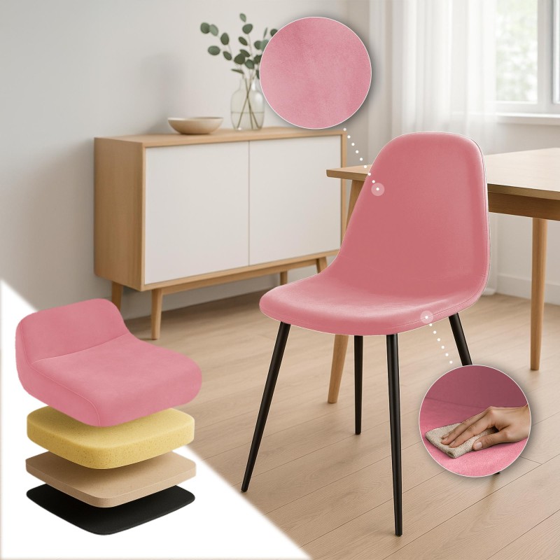 Silla de comedor Napier en terciopelo rosa