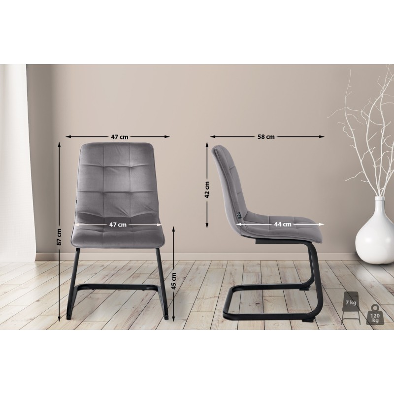 Silla de comedor Vermont en terciopelo gris oscuro