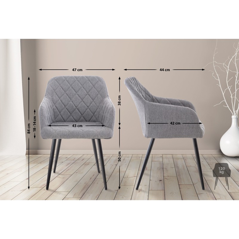 Juego de 2 sillas de comedor Shila en tela gris