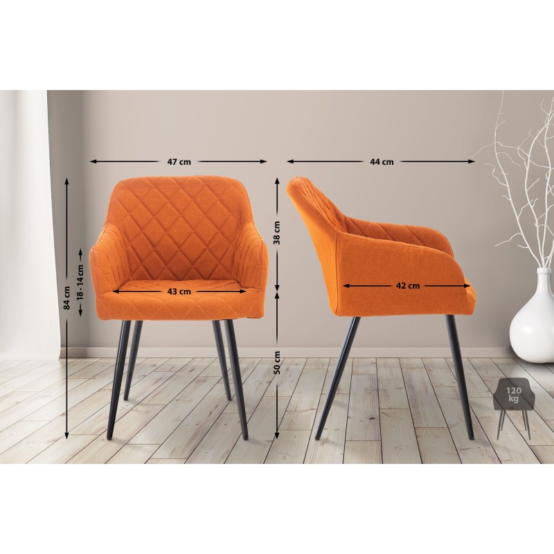 Juego de 2 sillas de comedor Shila en tela naranja