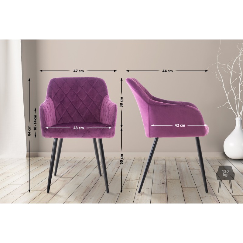 Juego de 2 sillas de comedor Shila en terciopelo morado Juego de 2 sillas de comedor Shila en terciopelo morado