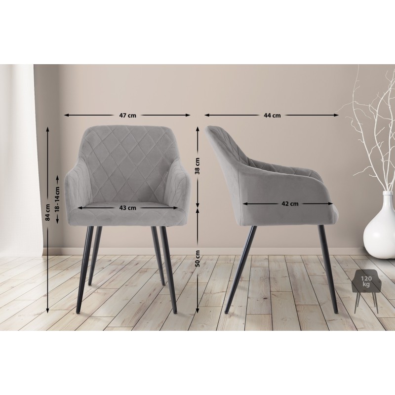 Juego de 2 sillas de comedor Shila en terciopelo gris