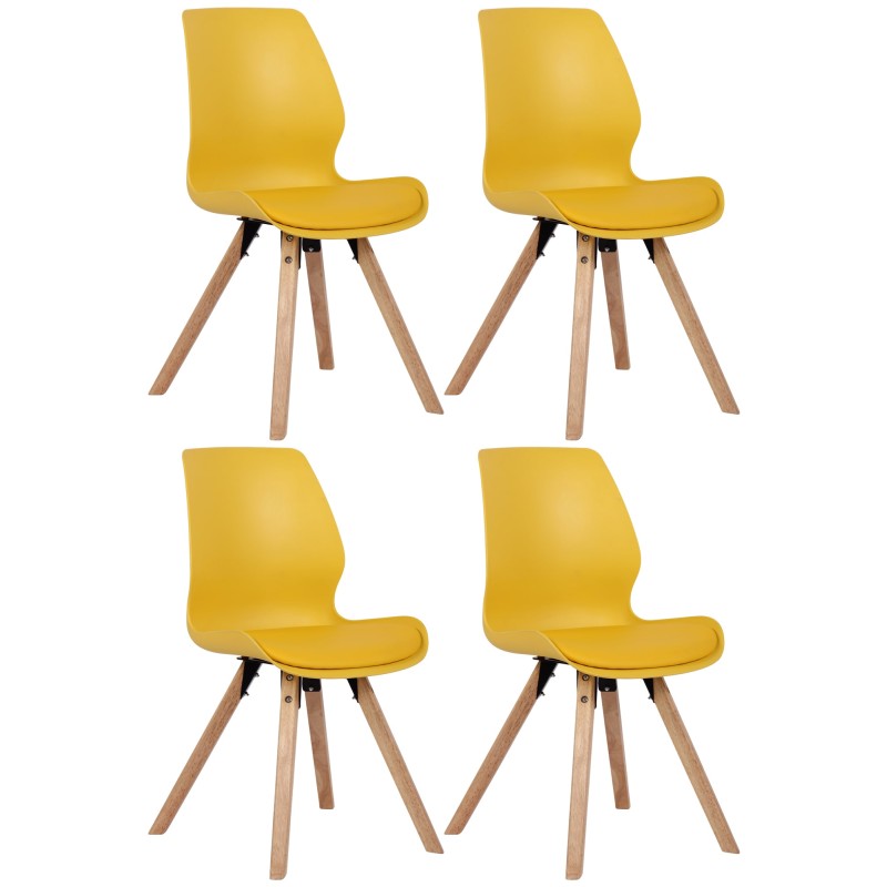 Juego de 4 sillas de plástico Luna, color amarillo Juego de 4 sillas de plástico Luna, color amarillo