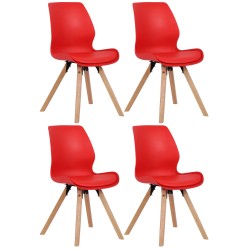 Juego de 4 sillas de plástico Luna, color rojo