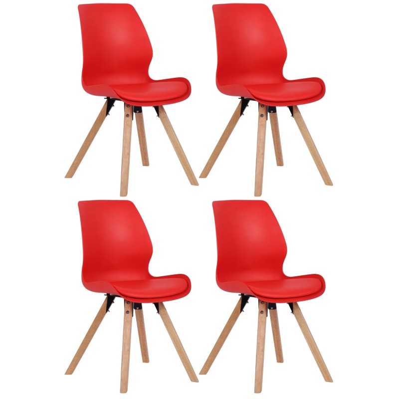 Juego de 4 sillas de plástico Luna, color rojo Juego de 4 sillas de plástico Luna, color rojo