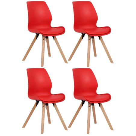 Juego de 4 sillas de plástico Luna, color rojo