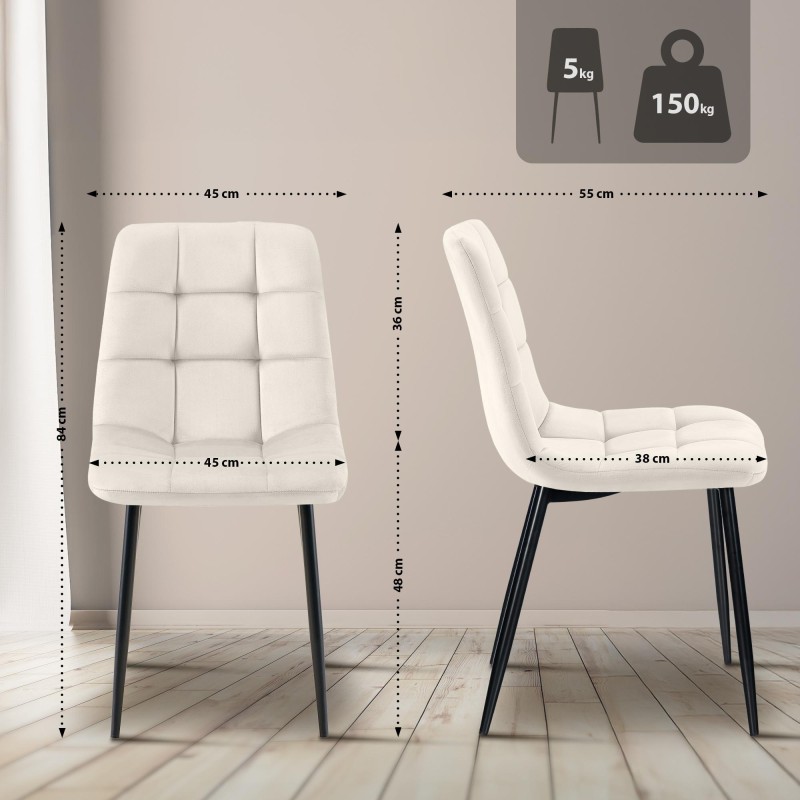 Silla de comedor Tilde en terciopelo blanco crema Silla de comedor Tilde en terciopelo blanco crema