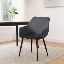 Silla de comedor Vessa en terciopelo gris oscuro