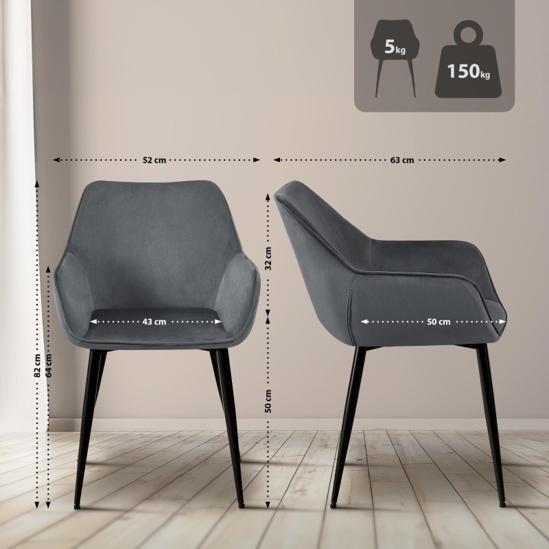 Silla de comedor Vessa en terciopelo gris oscuro Silla de comedor Vessa en terciopelo gris oscuro