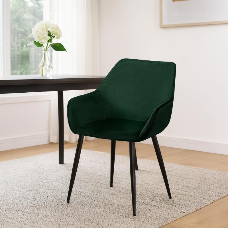 Silla de comedor Vessa en terciopelo verde