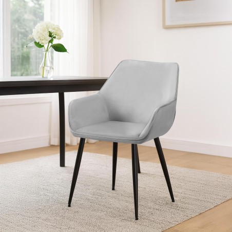 Silla de comedor Vessa en terciopelo gris claro