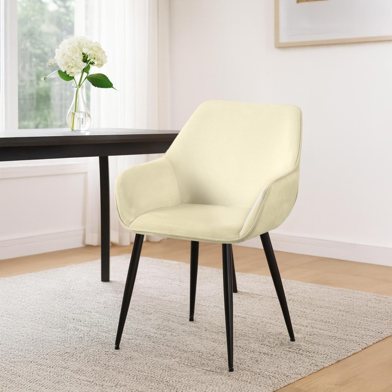 Silla de comedor Vessa de terciopelo color crema