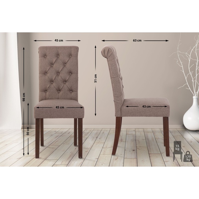 Juego de 2 sillas de comedor Lisburn en tela color topo