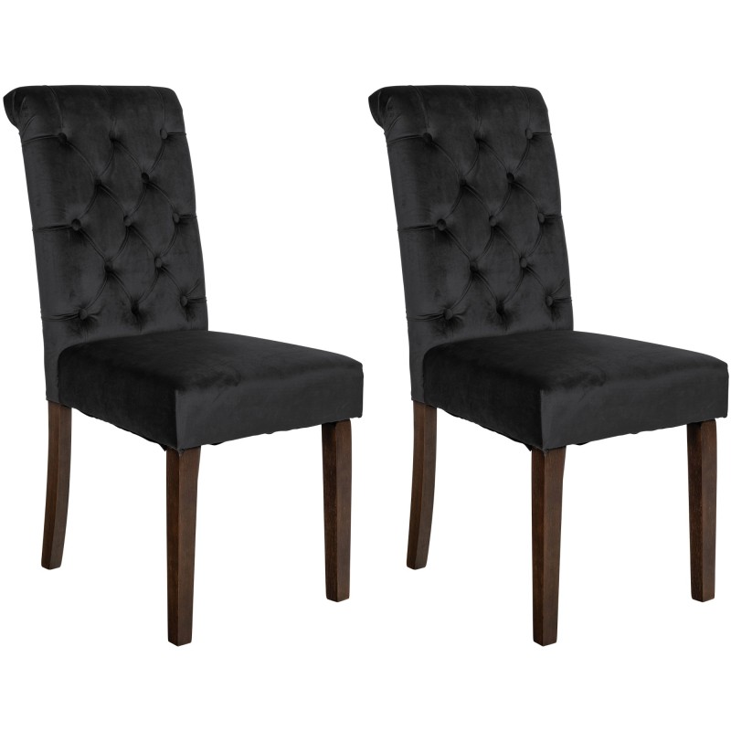 Juego de 2 sillas de comedor Lisburn en terciopelo negro