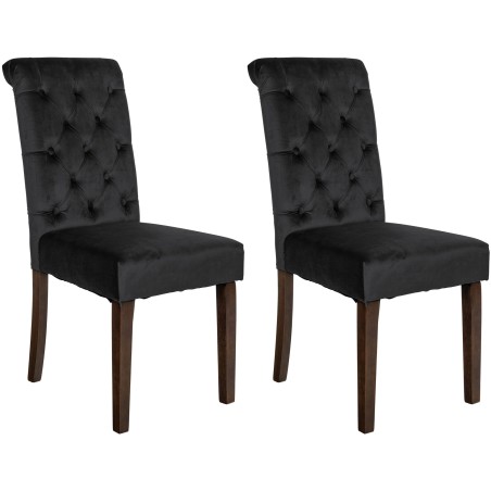 Juego de 2 sillas de comedor Lisburn en terciopelo negro