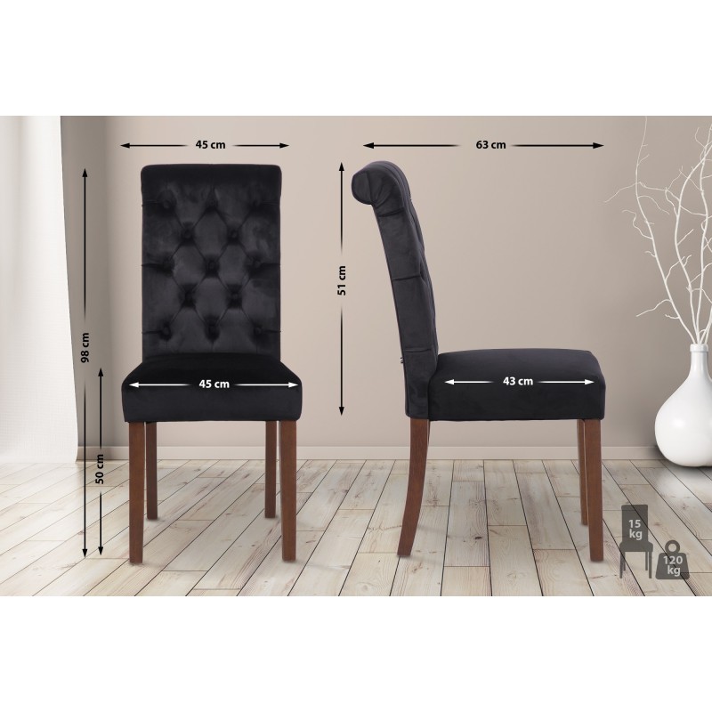 Juego de 2 sillas de comedor Lisburn en terciopelo negro