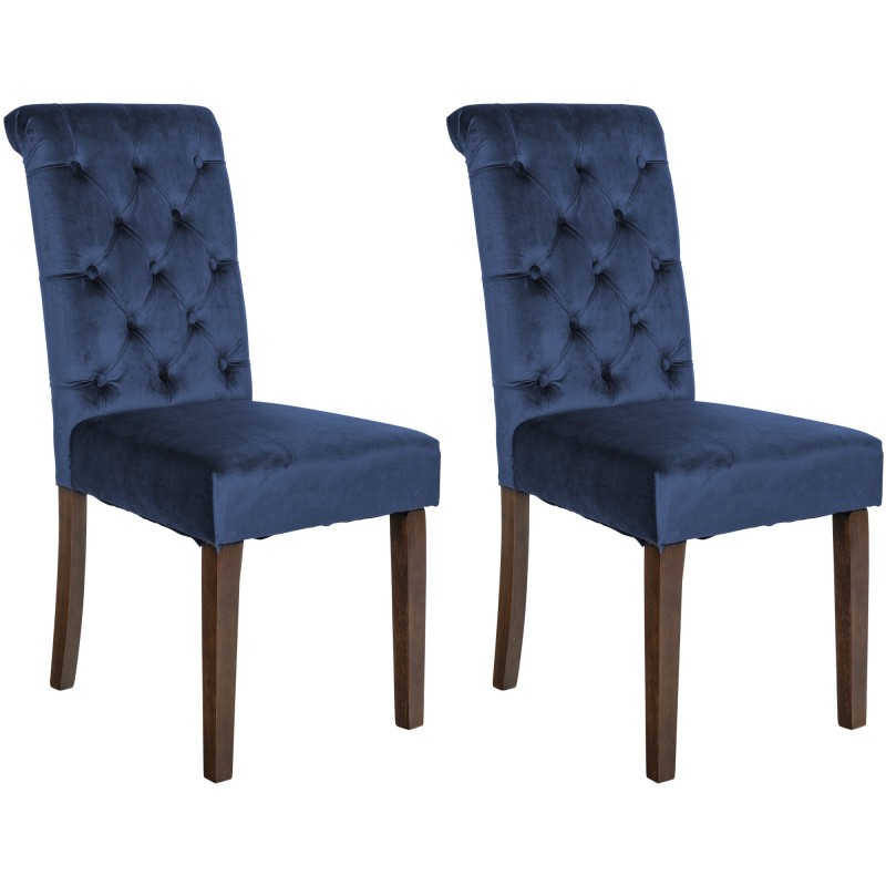 Juego de 2 sillas de comedor Lisburn en terciopelo azul Juego de 2 sillas de comedor Lisburn en terciopelo azul