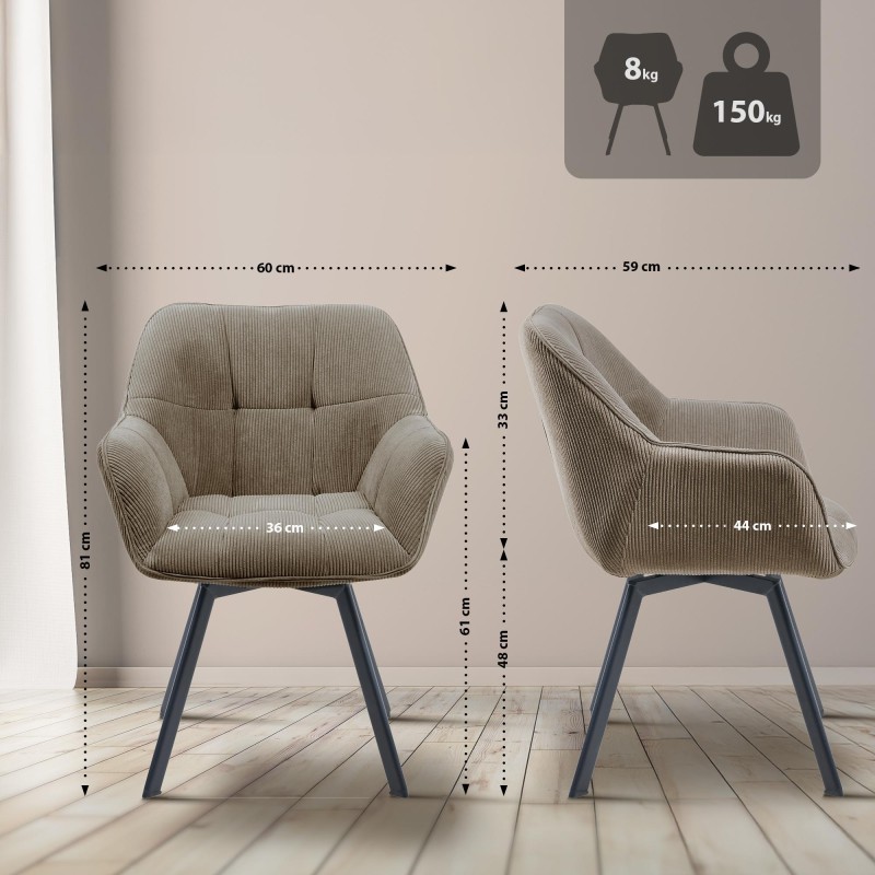 Silla de comedor Jordi Cord marrón