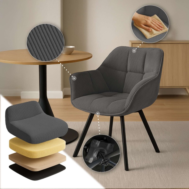 Silla de comedor Jordi Cord gris oscuro