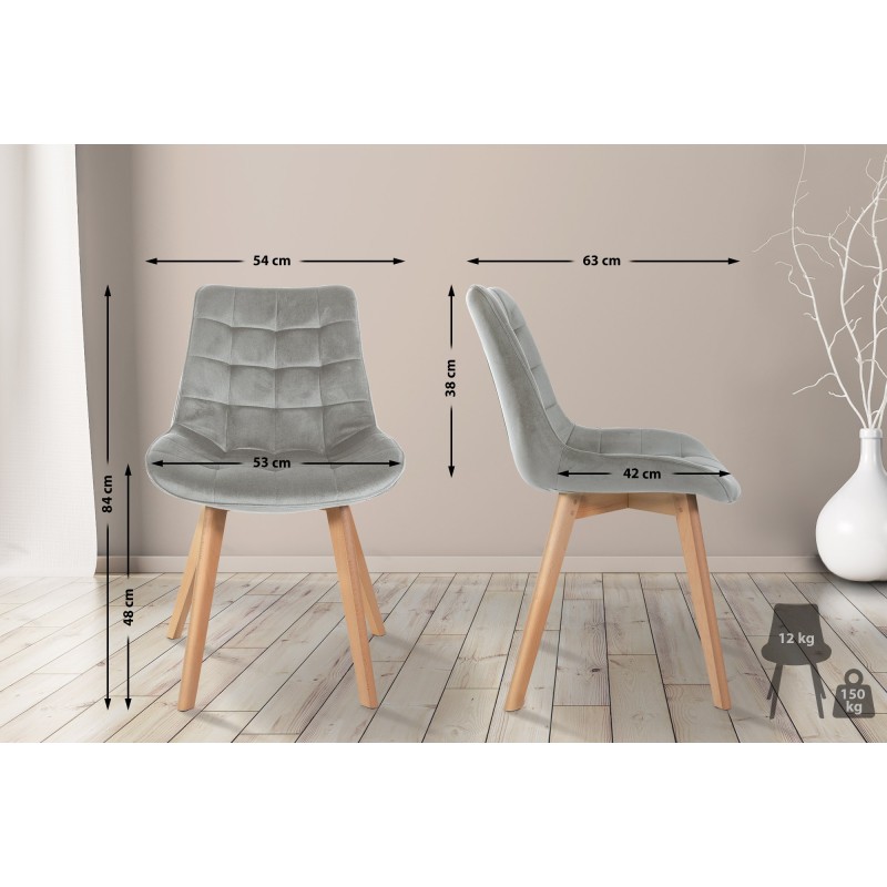 Juego de 2 sillas Brook en terciopelo gris