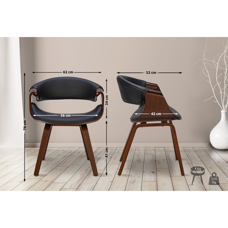 Silla de comedor Foley, piel sintética, nogal/negro